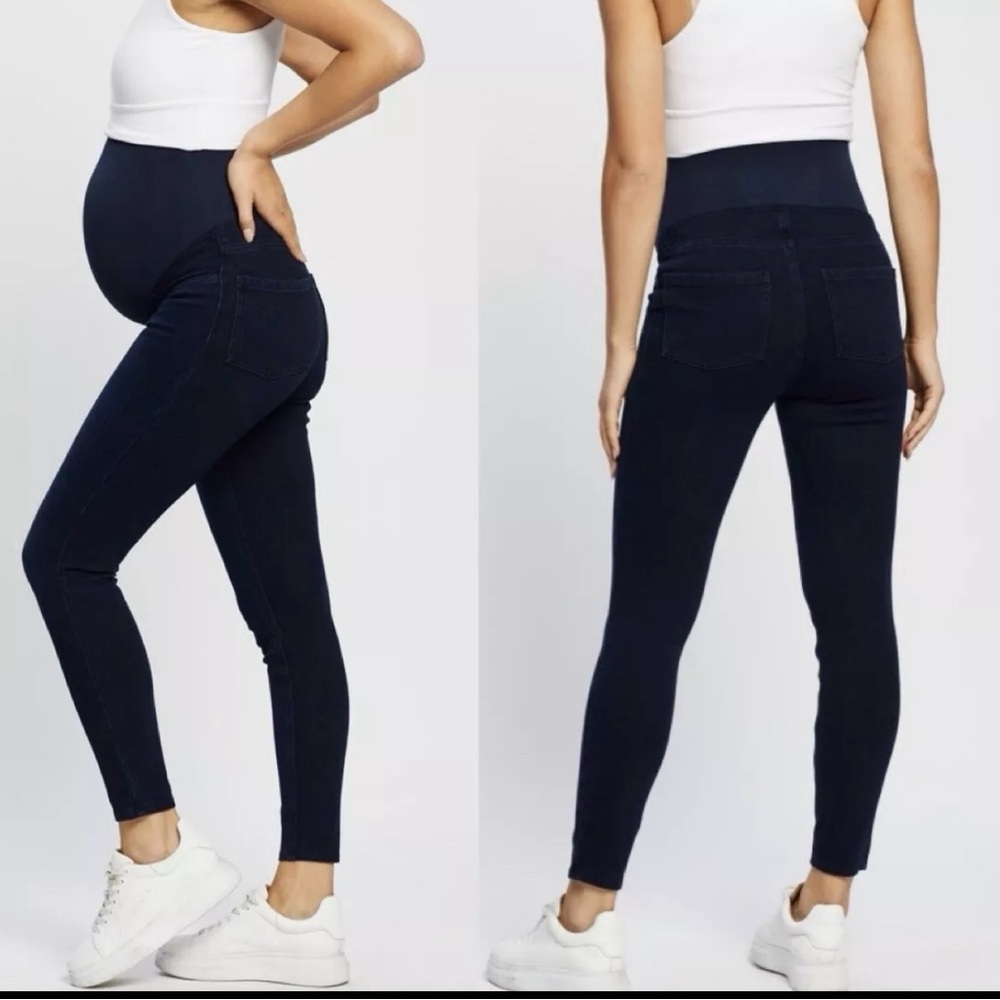 Spanx Pants Womens XL Blue Pull On Mama Ankle Jean Maternity Medium Wash